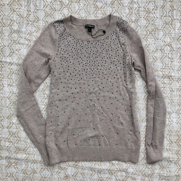 Express Sweaters - Express beige crystal bling studded sweater XS Express Sweaters - Express beige crystal bling studded sweater XS